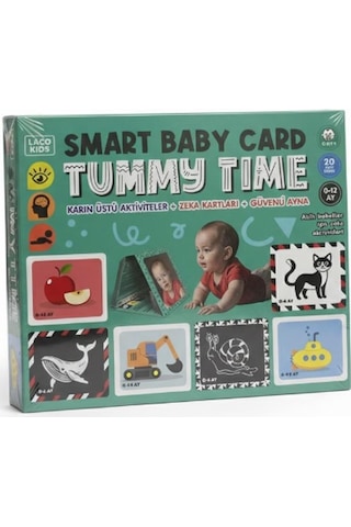 Laco Kids Tummy Time Smart Baby Card - Karın Üstü Aktivite Zeka Kartları + Güvenli Ayna 0-12 Ay