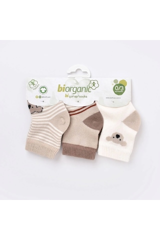 Step Bibaby Biorganic Koala Erkek 3'lü Çorap 68449 Bej 001