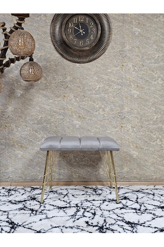 Zafir Metal Gold Tel Ayaklı 60 Cm Puf Bench - Puf - Bench - Oturak - Mutfak Oturağı - Antre Oturağı Gri