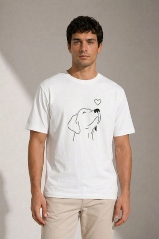Wear Vexel Erkek Köpek Figürlü Minimal Baskılı Tişört Kısa Kol Yazlık T-shirt - Beyaz Çok Renkli