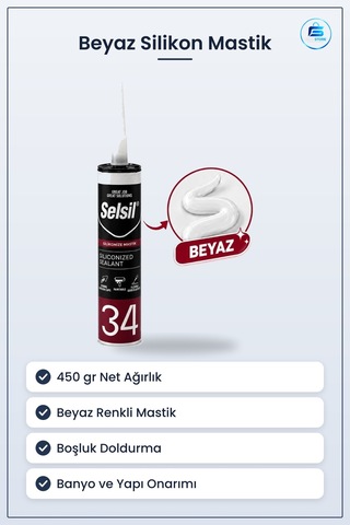Beyaz Silikon Mastik 450 Gr Banyo Ve Yapı Onarım Boşluk Doldurma