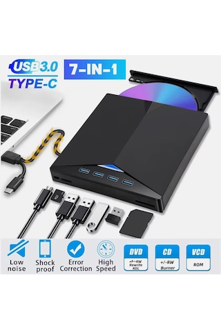 7 İn 1 Usb 3.0 Type-c Harici Dvd Rw Cd Sürücü Yazıcı Okuyucu