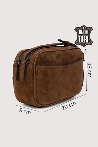 Hakiki Deri Kadın Çapraz Omuz Çantası Taba Süet Smr8975 Taba Süet