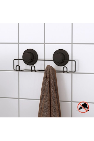 Vakumlu Banyo Tuvalet Havlu Askısı 4 Kancalı Siyah Siyah