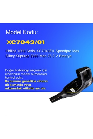 Philips 7000 Serisi Xc7043/01 Speedpro Max Dikey Süpürge 3000 Mah 25.2 V Batarya Uyumlu Uzun Ömürlü, Yüksek Performans Pil