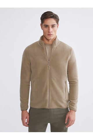 Lcwaıkıkı Classic Kahverengi Dik Yaka Uzun Kollu Polar Erkek Fermuarlı Sweatshirt