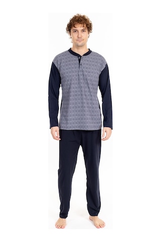 Erkek Jakarlı 2 Uzun Kol Pijama Takımı Füme Füme