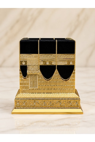 Kudüs Kâbe Biblosu Siyah Gold Kadife Detaylı Dekoratif Kâbe Maketi 15x15 Cm 01