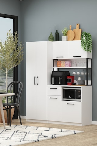 Ervin Kahve Köşesi 4 Raflı Airfry Kiler Dolabı Çok Amaçlı Beyaz Beyaz