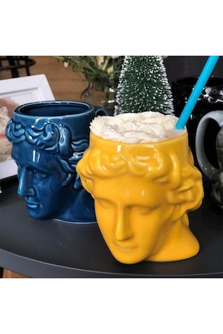 Büyük Kapasiteli Seramik Kupası İspanya Antik Yunanistan Apollo David Başkanı Kupa Heykel Kahve Fincanı Masaüstü Süsler Ofis Kalem Tutucu Kupalar Sarı A