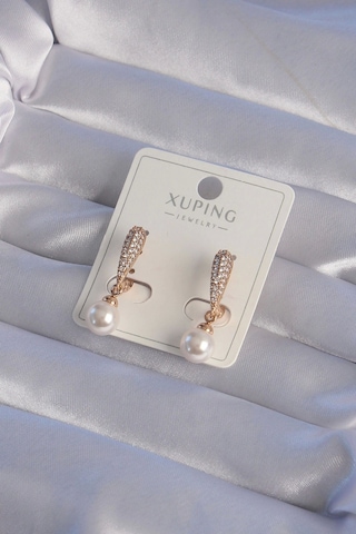 Muı Muı Xuping Rose Renk İnci Taşlı Yarım Halka Sallantılı Küpe Çok Renkli