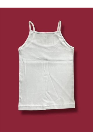 Yüksek Kalite İnce Askılı Kız Çocuk Pamuklu Ribana Atlet 6'lı Paket Beyaz