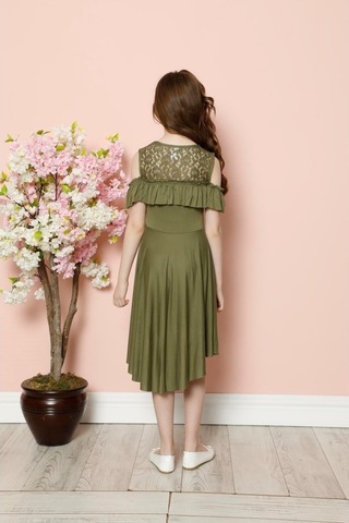 Aymeravm - Omuz Pencereli Göğsü Dantelli Kız Çocuk Elbise - C... (536885580) Haki