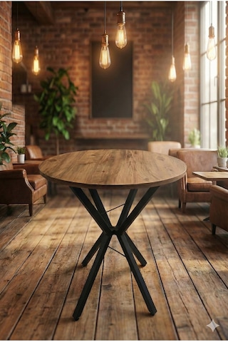 70 Cm Siyah Metal Ayak 2-3 Kişilik Yuvarlak Masa Mutfak Masası Balkon Masası Kafe Masası Ofis Masası Atlantik Çam