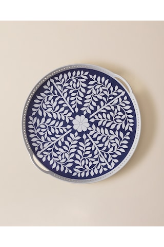 Delit Yuvarlak Örgü Tepsi - Lacivert/beyaz Çok Renkli