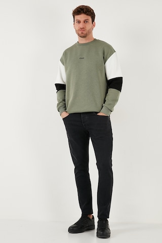 Buratti Pamuklu Relaxed Fit Bisiklet Yaka Şardonlu Renk Bloklu Erkek Sweat 5905298T Haki