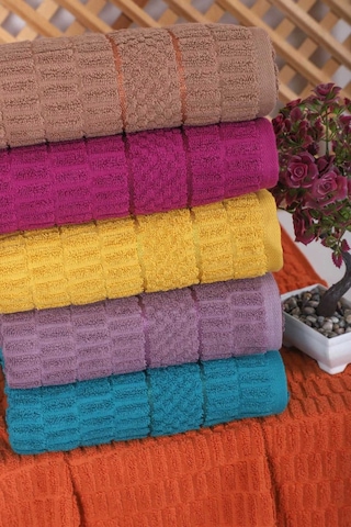 6 Lı Renkli El Yüz Pamuklu Jakarlı Havlu Seti 50 X 90 Cm Platin Renkli