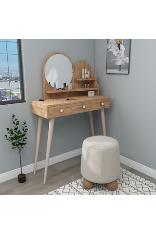 Arnetti Ruges Aynalı Makyaj Masası Ahşap Ayaklı Atlantik Çam