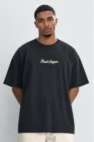 Respire Erkek Final Supper Nakışlı Oversize T-shirt Siyah