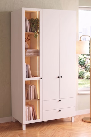 Robin Home Silva Temperli Camlı Neon Led Işıklı 3 Kapaklı 2 Çekmeceli Gardırop Elbise Dolabı Ahşap Ayaklı Sepet-beyaz 184cm