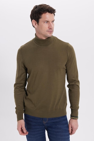 Tudors Erkek Slim Fit Tam Boğazlı Yaka Düz Yün Haki Triko Kazak-39414 Haki
