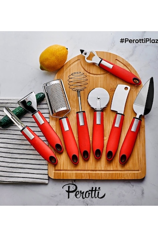 Perotti Pratik Mutfak Aletleri - Spatula Açacak Çırpıcı Rende Seti 8 Prç.kırmızı