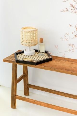 Rattan Hazeran Altıgen Tepsi Siyah %100 Doğal Hazeran