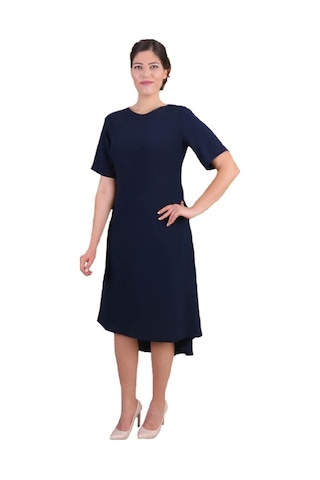 Nidya Moda Büyük Beden Kadın Lacivert Abiye Elbise-4151L Lacivert
