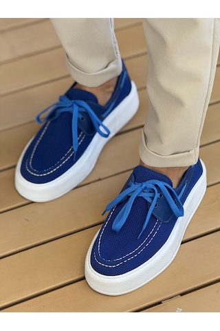 Roof Atelier Erkek Mavi Triko Kalın Taban Loafer Ayakkabı - 2602 - Triko Mavi