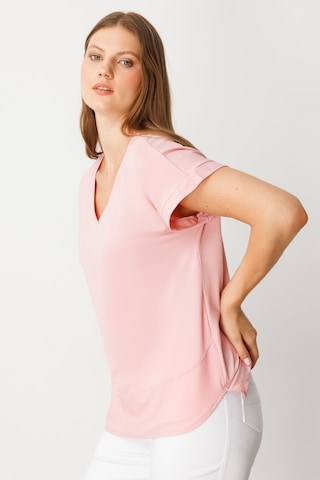 On Kadın Büyük Beden V Yaka Parçalı T-shirt 71476 Pudra