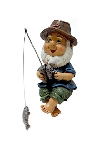 Tenfowee Balıkçı Cüce Heykeli - Akvaryum Ve Bahçe Dekorasyonu - Reçine Bitki Süs Takımı 11x7.5x13.5 Cm