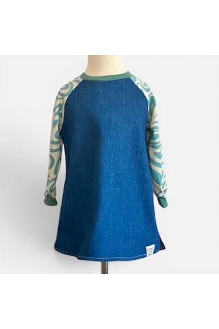 Bebe Raglan Kol Denim Elbise Krem - Yeşil