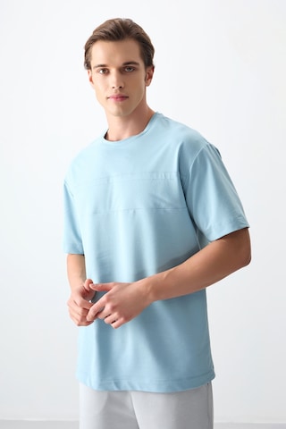 Air Jones Tommy Life Açık Mavi Pamuklu Kalın Yumuşak Dokulu Oversize Fit Basic Erkek T-shirt - 88378 Açik Mavi