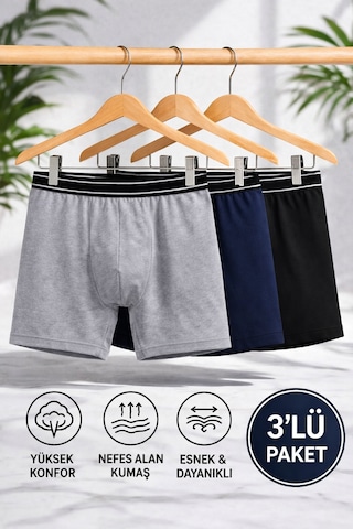 Maxi-dry 3'lü Erkek Boxer Aşırı Terleme Önleyici Çift Katmanlı, Islaklık Sızdırmaz, Nefes Alabilen İç Giyim Çok Renkli