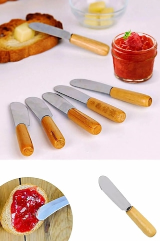 Mybru Terayağ Bal Çikolata Bıçağı, 6 Lı Ahşap Saplı Kahvaltı Spatulası Metal