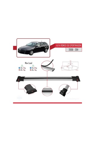 Eo 159 Sportwagon 2006-2011 Arası İle Uyumlu Fly Model Ara Atkı Tavan Barı Gri 3 Adet Bar
