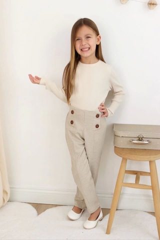 Ekose Pantolonlu Krem Renk Kız Çocuk Takım KREM