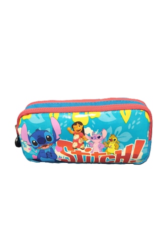 Stitch Temalı Çift Gözlü Süper Kalite Kumaş Kalem Kutusu Çok Renkli