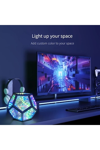 Techbloom Cool Infinity Dodecahedron Renkli Işık 7 Renk Ve 365 Işık Modu Oyun Odası Dekoru Yatak Lambası Oyuncular Ve Arkadaşlar İçin Hediye Sonsuz Küp Işık Ahşap