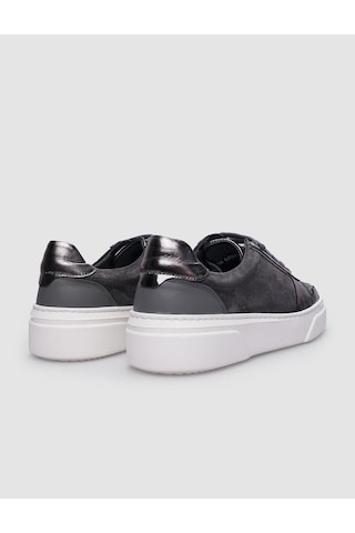 %100 Hakiki Deri Gri Bağcıklı Kadın Sneaker Gri