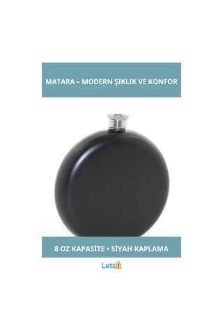 Paslanmaz Çelik Yuvarlak 8 Oz Matara Siyah Renk Çok Renkli