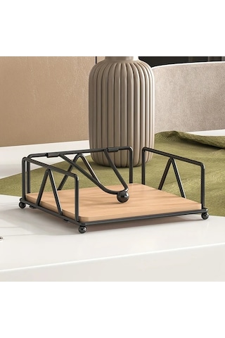 Xuweiwei Siyah Dökme Demir Ve Ahşap Peçetelik - Sağlam Masaüstü Mendil Dispanseri Siyah