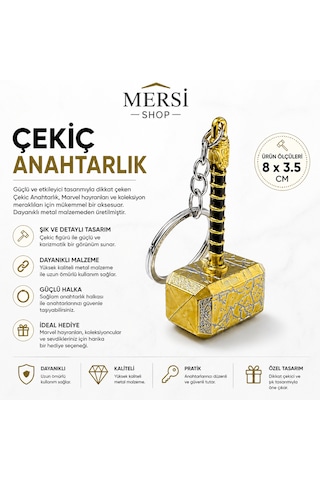 Metal Çekiç Anahtarlık Şık Tasarım Dayanıklı Anahtar Süsü 8x3.5 Cm Altın