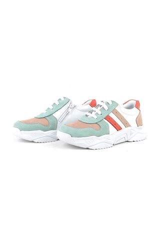 Hakiki Deri Yeşil Pembe Kız Çocuk Sneakers Ayakkabı Yeşil