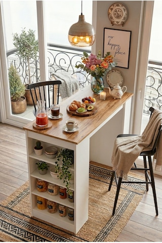 Yurudesign Style Bar Masası Mutfak Yemek Masası Atlantik Çam-Beya