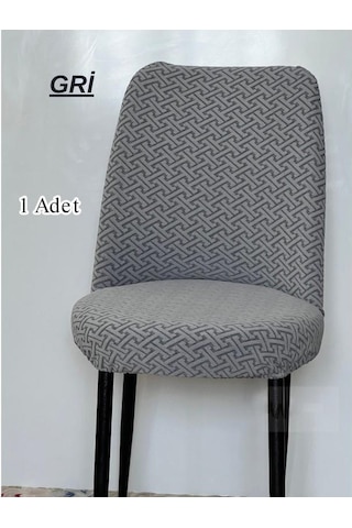 StarMall Jakarlı Kumaş İlmek Desen Oval Sandalye Kılıfı, Lastikli, Yıkanabilir, Esnek Sandalye Örtüsü 1 Adet Gri