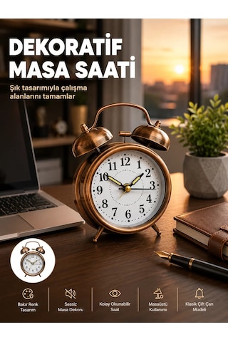 Retro Tarz Bronz Dekoratif Masa Saati Metal Gövde Yüksek Sesli Alarm Çr 57403925