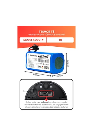 Tesvor T8 Uyumlu Batarya Yüksek Kapasite 2800mah Pil Robot Süpürge Bataryası