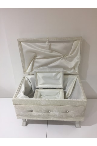 Ankara Mobilya Kapitone Kadife Çeyiz Sandığı 2'li Krem
