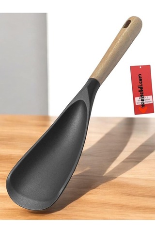Yenigeldi 1adet Silikon Kaşık 2si 1 Arada Spatula Yapışmaz,siyah